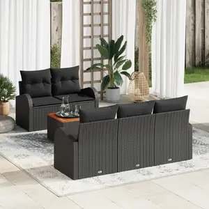 vidaXL Vidaxl Ensemble De Canapé De Jardin 6 Pièces Avec Coussins Noir Poly Rattan Acacia pas cher