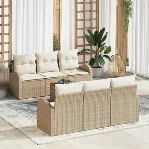 vidaXL Ensemble de canapé de jardin avec coussin 7 pcs Beige polyrotin pas cher
