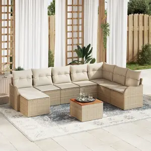 vidaXL Ensemble de canapé de jardin avec coussin 9 pcs Beige polyrotin pas cher
