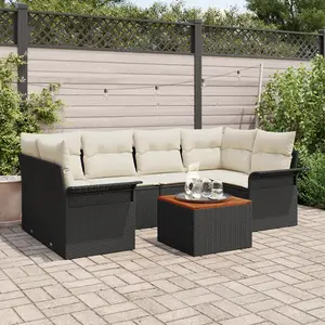 vidaXL Ensemble de canapé de jardin avec coussin 7 pcs Noir polyrotin pas cher