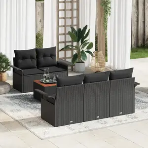 vidaXL Vidaxl Canapé De Jardin 6 Pièces Avec Coussins Noir Poly Rotin Acacia pas cher