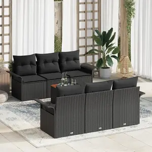vidaXL Ensemble de canapé de jardin avec coussin 7 pcs Noir polyrotin pas cher