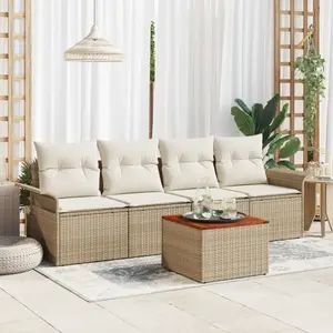 vidaXL Vidaxl Ensemble De Canapé De Jardin De 5 Pièces Avec Coussins Beige En Poly Rattan pas cher