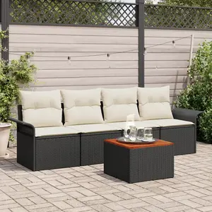 vidaXL Vidaxl Ensemble De Canapé De Jardin 5 Pièces Avec Coussins Noir Rattan Poly Acacia pas cher