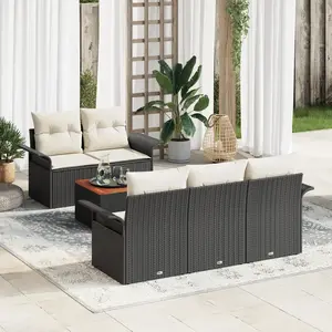 vidaXL Ensemble de canapé de jardin avec coussin 6 pcs Noir polyrotin pas cher