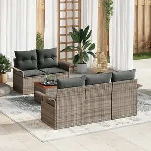 vidaXL Ensemble de canapé de jardin avec coussin 6 pcs Gris polyrotin pas cher