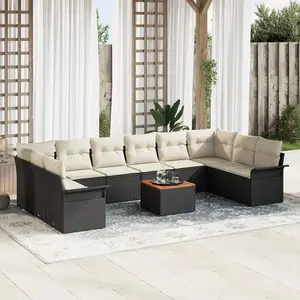 vidaXL Ensemble de canapé de jardin avec coussin 11 pcs Noir polyrotin pas cher