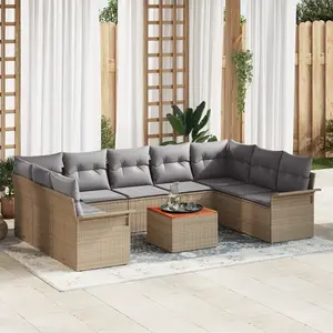 vidaXL Vidaxl Ensemble De Canapé De Jardin 10 Pièces Avec Coussins Beige Poly Rattan Acacia pas cher