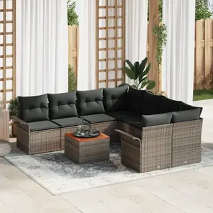 vidaXL Ensemble de canapé de jardin avec coussin 9 pcs Gris polyrotin pas cher
