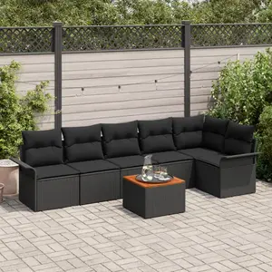 vidaXL Ensemble de canapé de jardin avec coussin 7 pcs Noir polyrotin pas cher