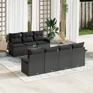 vidaXL Ensemble de canapé de jardin avec coussin 8 pcs Noir polyrotin pas cher