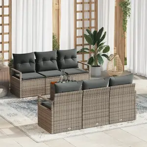 vidaXL Ensemble de canapé de jardin avec coussin 7 pcs Gris polyrotin pas cher