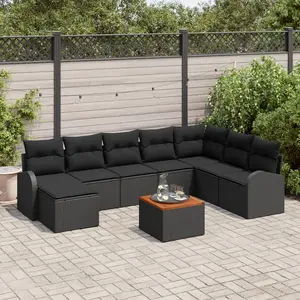 vidaXL Ensemble de canapé de jardin avec coussin 9 pcs Noir polyrotin pas cher