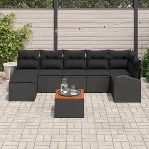 vidaXL Ensemble de canapé de jardin avec coussin 8 pcs Noir polyrotin pas cher