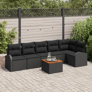vidaXL Ensemble de canapé de jardin avec coussin 7 pcs Noir polyrotin pas cher