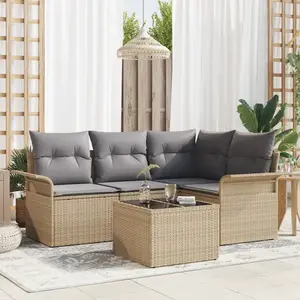 vidaXL Ensemble de canapé de jardin avec coussin 5 pcs Beige polyrotin pas cher