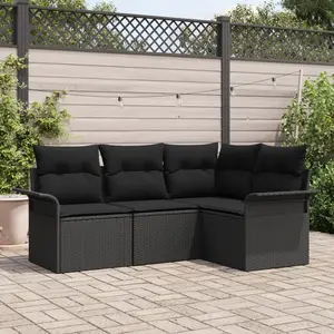 vidaXL Vidaxl Ensemble De Canapé De Jardin 4 Pièces Avec Coussins Noir Rotin Poly pas cher
