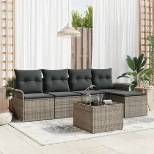 vidaXL - Buitensofa - met - kussen - 6 - pcs - Grijs - poly - rattan pas cher