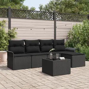 vidaXL Vidaxl Ensemble De Canapé De Jardin 6 Pièces Noir Poly Rotin Avec Coussins pas cher