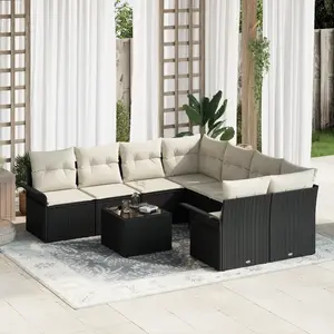 vidaXL Ensemble de canapé de jardin 9 pcs Noir Poly rotin pas cher
