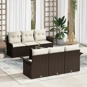 vidaXL Ensemble de canapé de jardin 7 pcs Marron polyrotin pas cher