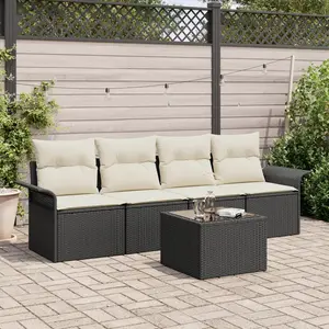 vidaXL - Bankstel - met - kussen - 5 - pcs - Zwart - poly - rattan pas cher