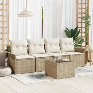 vidaXL Vidaxl Ensemble De Canapés De Jardin 5 Pièces Avec Coussins Beige En Rattan Synthétique pas cher