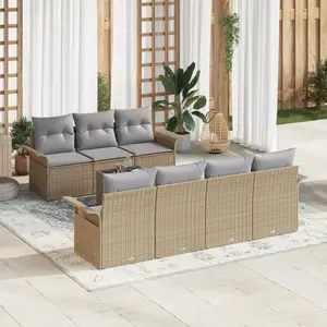 vidaXL Ensemble de canapé de jardin avec coussin 8 pcs Beige polyrotin pas cher