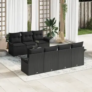 vidaXL Vidaxl Ensemble De Canapé De Jardin 8 Pièces Avec Coussins Noirs En Rotin Polyéthylène pas cher