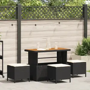 VIDAXL Set De Jardin En 4 Pièces Avec Coussins En Poly Rattan Noir Et Acacia pas cher