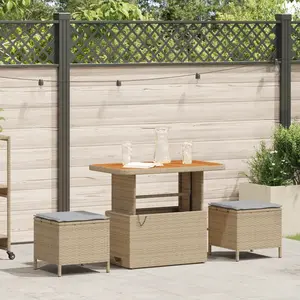 Comparateur de prix : Ensemble De Salle À Manger De Jardin À 3 Pièces Avec Coussins Beige En Poly Rattan Et Acacia