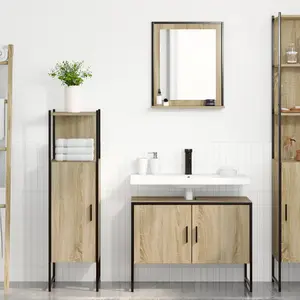 vidaXL Ensemble de mobilier de salle de bain avec étagère 3 pcs Marron pas cher