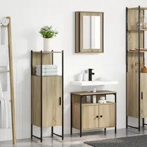 vidaXL Ensemble de mobilier de salle de bain avec étagère 3 pcs Marron pas cher