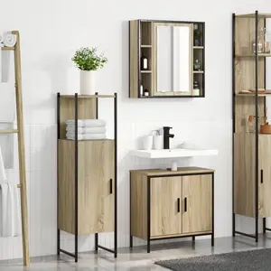 vidaXL Ensemble de mobilier de salle de bain avec étagère 3 pcs Marron pas cher