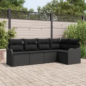 vidaXL vidaXL Ensemble de canapé de jardin de 5 pièces avec coussins en poly rattan noir, vidaXL Canapé de jardin 2 places avec coussins en poly rattan noir pas cher