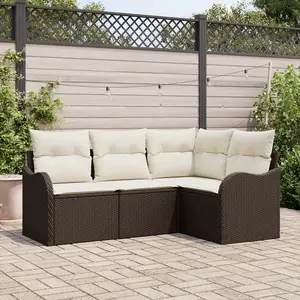 VIDAXL Ensemble de canapé de jardin 4 pièces avec coussins en poly rattan marron, Canapé de jardin 2 places avec coussins en poly rattan marron pas cher