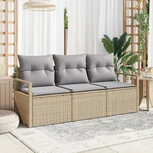 vidaXL - Bankstel - 3 - pcs - Beige - poly - rattan pas cher