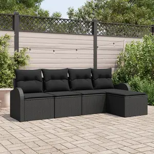 vidaXL Vidaxl Ensemble De Canapé De Jardin 5 Pièces Avec Coussins Noir Poly Rattan pas cher