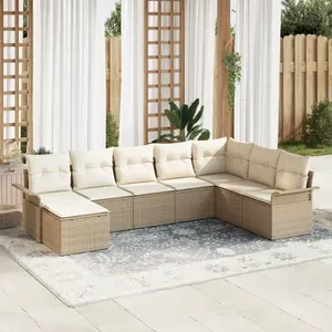 vidaXL Ensemble de canapé de jardin avec coussin 8 pcs Beige polyrotin pas cher