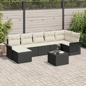 vidaXL Ensemble de canapé de jardin avec coussin 8 pcs Noir Poly rotin pas cher