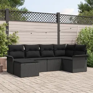 vidaXL Ensemble de canapé de jardin avec coussin 6 pcs Noir polyrotin pas cher