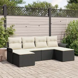 vidaXL Ensemble de canapé de jardin avec coussin 6 pcs Noir polyrotin pas cher
