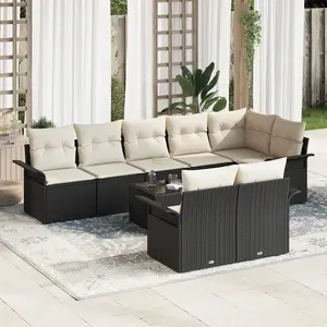 vidaXL Ensemble de canapé de jardin avec coussin 9 pcs Noir polyrotin pas cher
