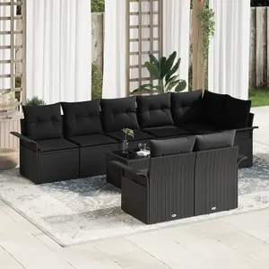 vidaXL Ensemble de canapé de jardin avec coussin 9 pcs Noir Poly rotin pas cher