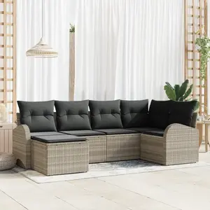 vidaXL Vidaxl Ensemble De 6 Canapés De Jardin Avec Coussins En Rattan Poly Gris Clair pas cher