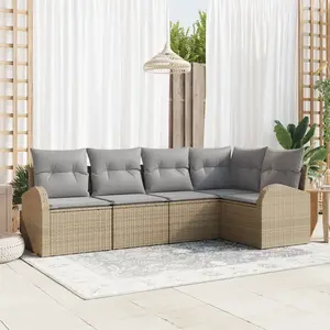 vidaXL - Bankstel - met - kussen - 5 - pcs - Beige - Polyester pas cher