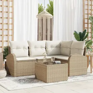 vidaXL Vidaxl Ensemble De Canapé De Jardin 5 Pièces Avec Coussins Marron Rattan Poly pas cher