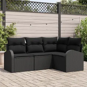 vidaXL - Tuinbank - Set - 4 - pcs - Zwart - poly - rattan pas cher