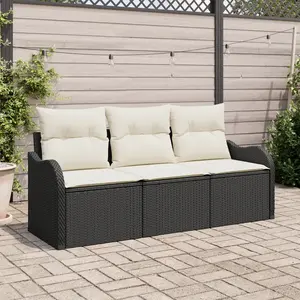 vidaXL Ensemble de canapé de jardin avec coussin 3 pcs Noir polyrotin pas cher
