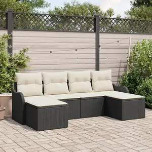 vidaXL Ensemble de canapé de jardin avec coussin 6 pcs Noir Poly rotin pas cher